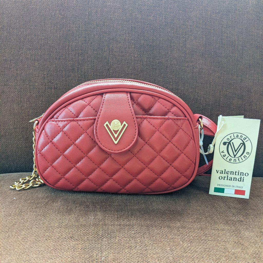 Valentino Orlandi Small Quilted Red Taupe Crossbody Shoulder Bag Nwt